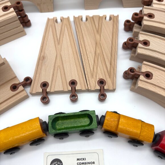 Vintage Micki Wooden Train Set Trains Tracks Bridge More - Picture 7 of 14